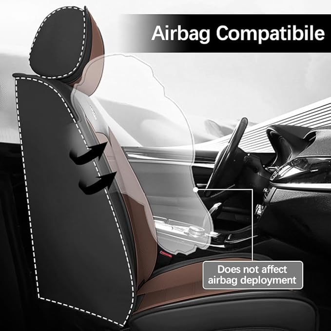 Leather Seat Cover for Ford Edge 2010-2026,Waterproof Soft Seat Covers,Interior Accessories Seat Covers Cushion Vehicle Protector Airbag Compatible(Black&Coffee,2PCS Front)