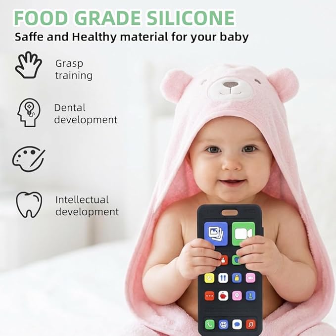 Teething Toy for Baby 3 6 12 18 Months,Baby's Chew Toys, Phone Teether Toys for Toddlers 3-18 Months,Silicone Teething Toys for Boys Girls Babies,Sensory Toy Freezer BPA Free