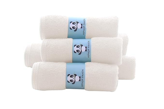 HIPHOP PANDA Baby Washcloths, Rayon Made from Bamboo - 2 Layer Ultra Soft Absorbent Newborn Bath Face Towel - Reusable Baby Wipes for Delicate Skin - Ivory, 30 Pack