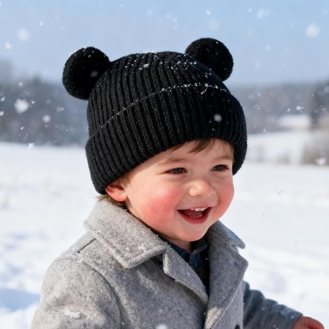 Bear Baby Beanie Knitted Baby Winter Hat Infant Toddler Boys Girls Beanie with Cotton Lining