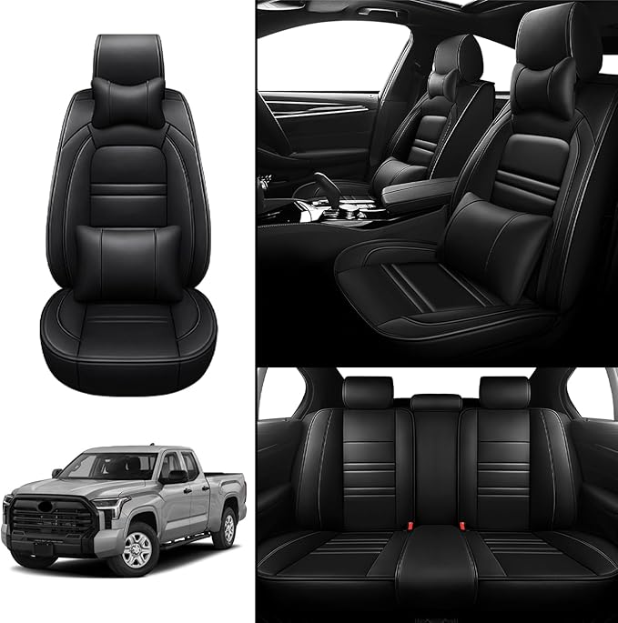 Car Seat Covers for Toyota Tundra 2000-2025 | 5-Seats Seat Covers, Waterproof Seat Protectors, Automotive Seat Covers (Full Set with Pillow,Black)