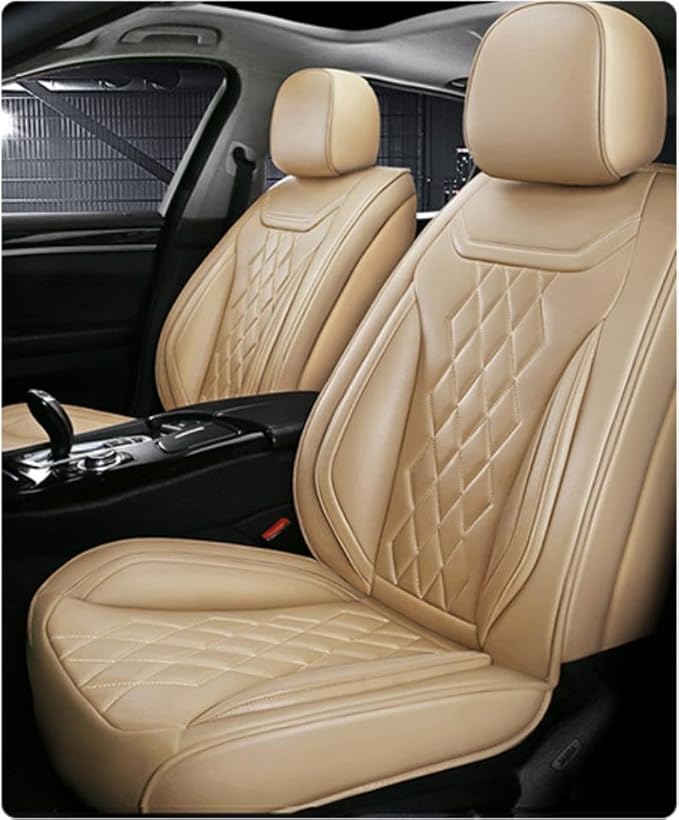Leather Car Seat Covers for Volkswagen Atlas 2019-2023 Waterproof,Breathable and Non-Slip Napa Leather Car Interior Seat Covers,Comfortable and Durable,Easy to Install(5PCS Comfort,Beige)