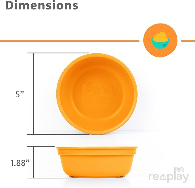 Re-Play 12 oz. Toddler Bowls Set of 4 - Kids Deep-Walled, Durable & Reusable Snack and Meal Bowls, Dishwasher & Microwave Safe, BPA-Free, Made in USA from Recycled Plastic, Preschool