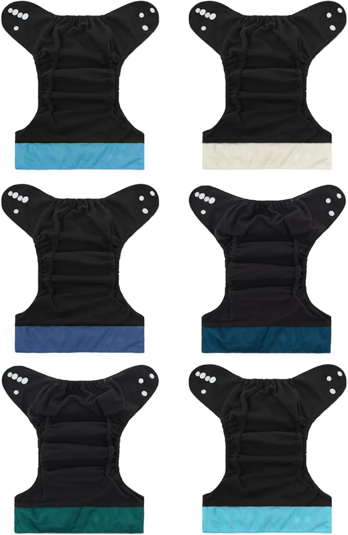 babygoal Reusable Charcoal Cloth Diapers with Double Gussets, 6 Pack Washable Baby Pocket Diapers with 6pcs Charcoal Inserts and Wet Dry Bag(Chick,Deer,Dinasaur)