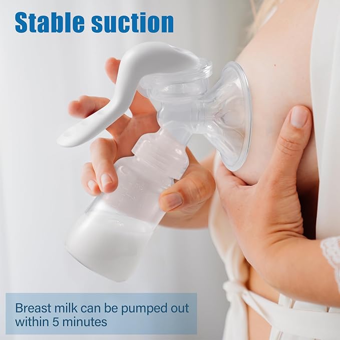 Elfzone Manual Breast Pump - Adjustable Suction Silicone Hand Pump Breastfeeding, Small Portable Manual Breast Milk Catcher Baby Feeding Pumps & Accessories, White, Mother’s Day Gifts
