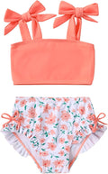 Toddler Swimsuit Girl Color Block Stripe Swimwear Baby Girl Summer Beach Bathing Suits Bikini Set with Ruffled Edges