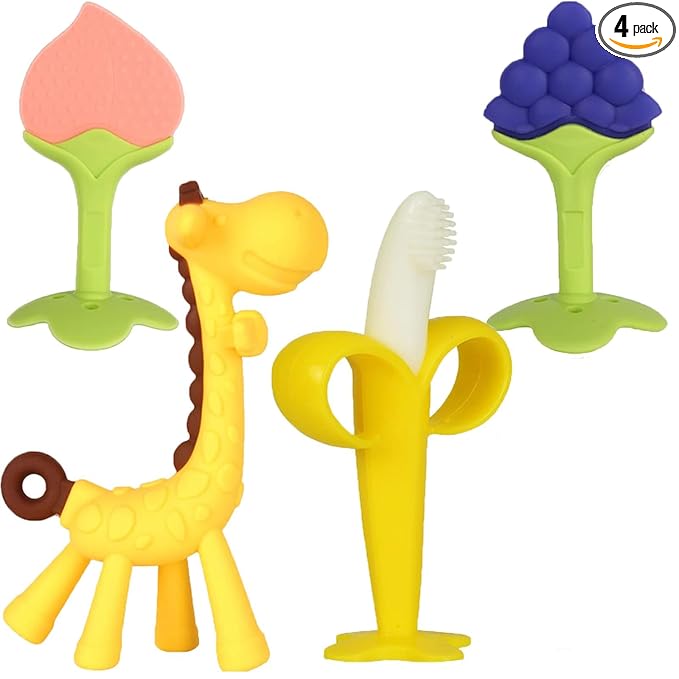 HAILI XMGQ Baby Teething Toys 3-6 Months, Baby Chew Teether Freezer BPA Free, Babies Teething Relief for Infants, Banana Toothbrush, Fruit Shape Giraffe Newborn Teether Gift for Baby Boy and Girl