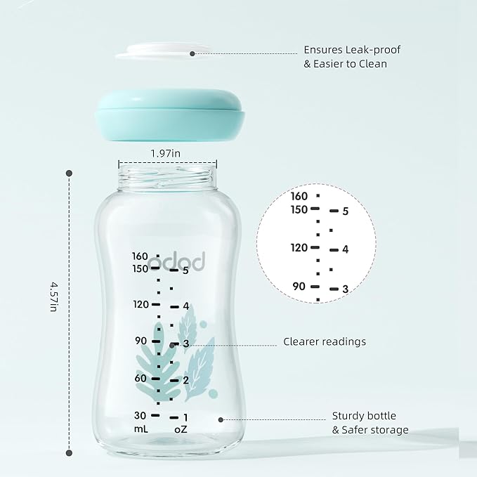 YOHKOH Glass Breast Milk Storage Bottles - 100% Leak-Proof, BPA-Free Breastmilk Storage Containers, Freezer & Dishwasher Safe, Ideal for Nursing Mothers (Multicolor, 5.4oz (Pack of 4))