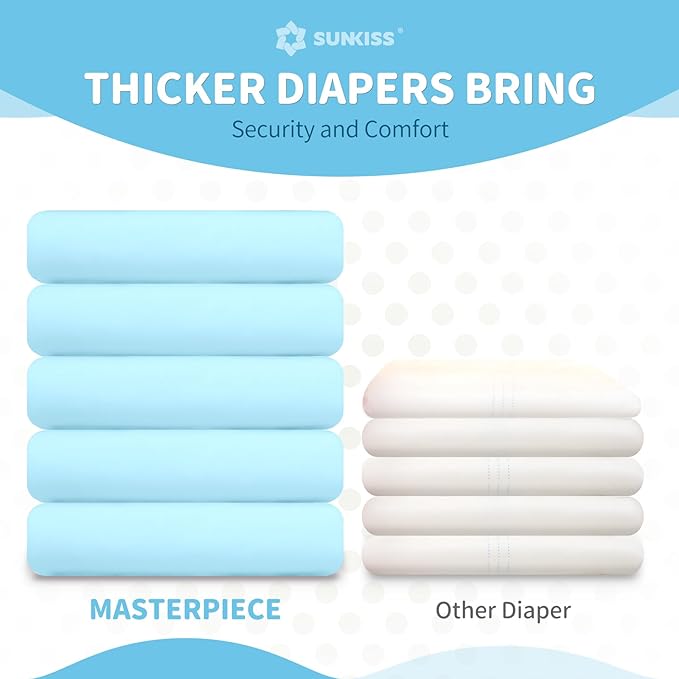 SUNKISS Masterpiece Adult Diapers with Tabs, Unisex Disposable Incontinence Briefs for Women and Men, Odor Control, Blue, L/XL, 40 Count