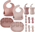 PandaEar 12PCS Silicone Baby Feeding Set | 2 Sectioned Baby Suction Plate, 2 Baby Bibs, 2 Toddler Cup, 4 Baby Spoons & 2 Baby Forks | Baby Led Weaning Supplies, Onesize