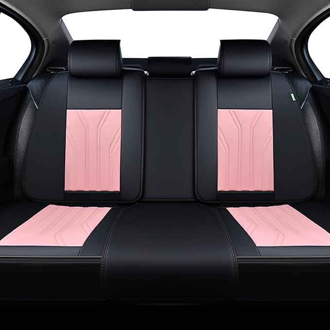 FLORICH Rear Seat Covers Leather Car Seat Covers Waterproof Back Seat Cover Automotive Seat Covers Universal Seat Cushion Protector for Most Cars Trucks SUV-Black&Pink