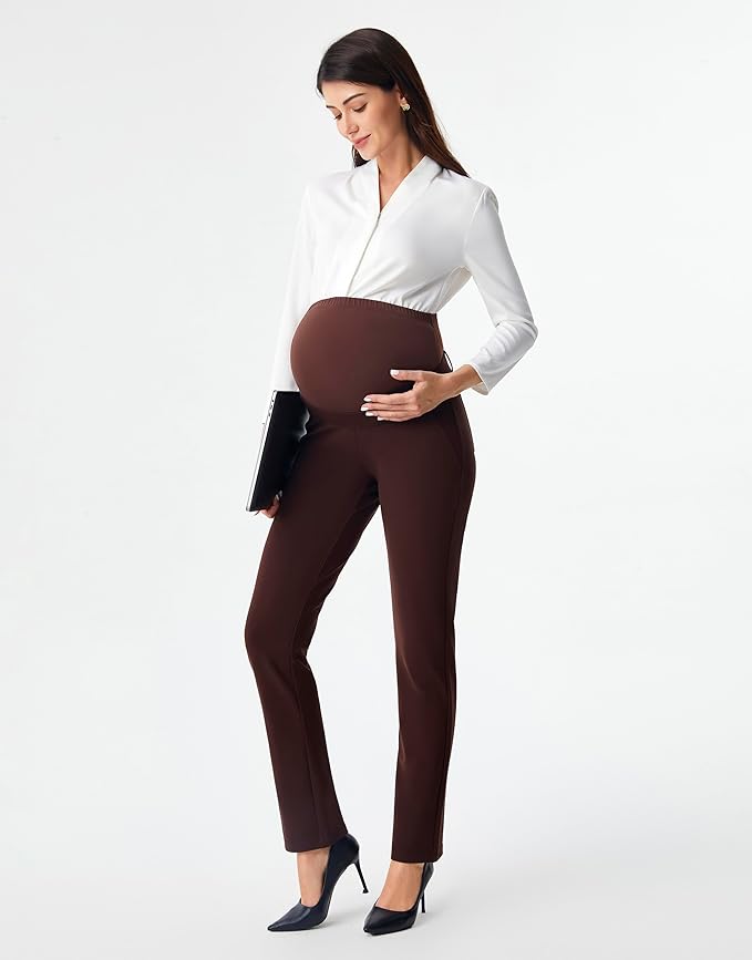 AFITNE Maternity Pants for Work Over The Belly Straight Leg Dress Slacks Strethy Pregnancy Office Casual Yoga Pants
