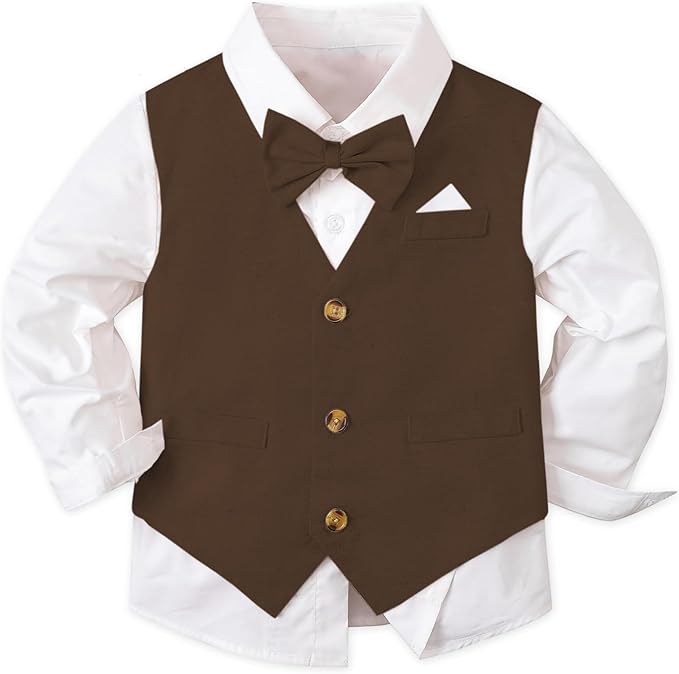 SANGTREE Boys Cotton Linen Suit Formal Set Baby Clothes Boy Gentleman Wedding Ring Bearer Outfits, 3 Months - 9 Years