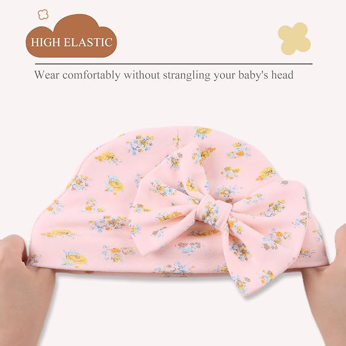 Bamery Newborn Baby Girl Hat Cotton Baby Bow Beanie Preemie Hats Spring Infant Hats for Girls 0-12 Months