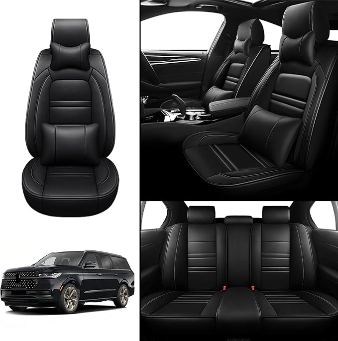 Car Seat Covers for Lincoln Navigator 1998-2025 | 5-Seats Seat Covers, Waterproof Seat Protectors, Automotive Seat Covers (Full Set with Pillow,Black)