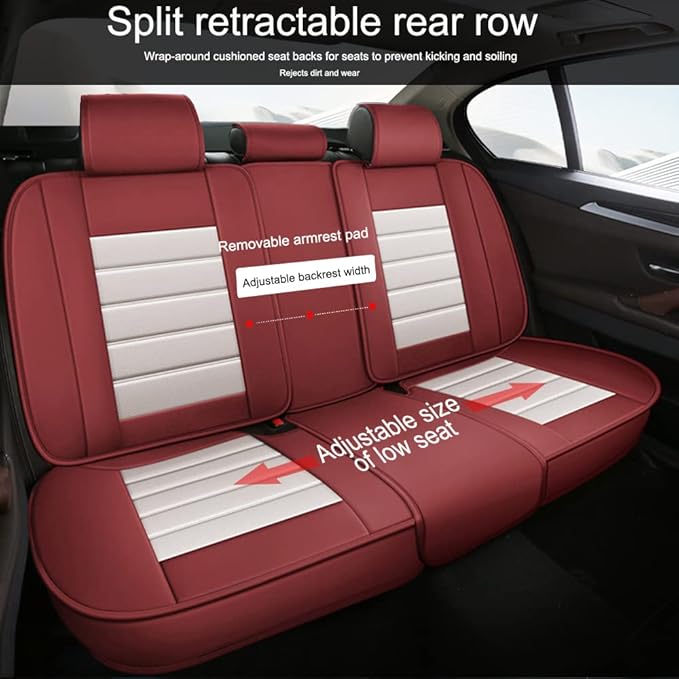 Leather Seat Cover for Ford Edge 2010-2026,Waterproof Soft Seat Covers,Interior Accessories Seat Covers Cushion Vehicle Protector Airbag Compatible(Red&White,Full Set)