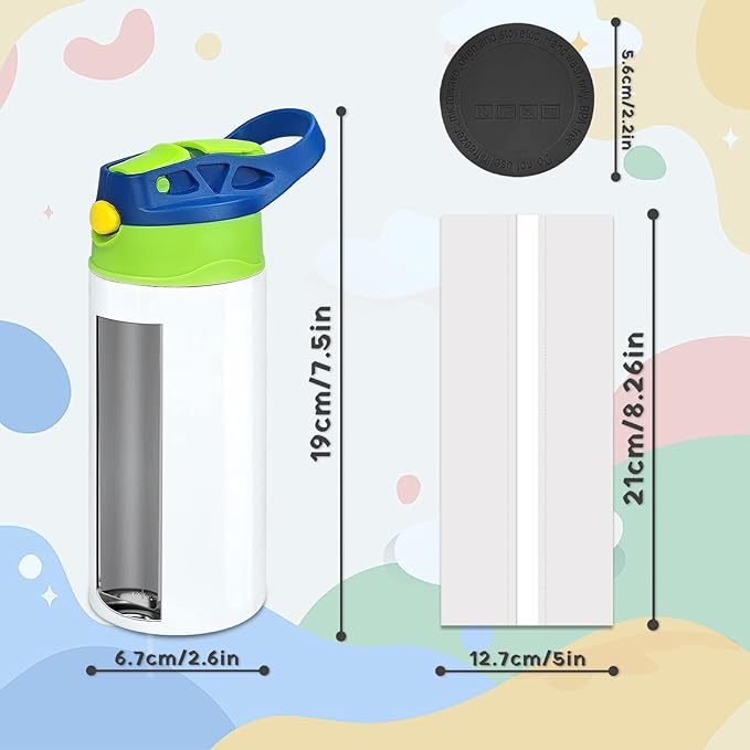 Kids Sublimation Tumbler,12oz Sublimation Water Bottle Blanks,Straight Stainless Steel Todder Sippy Cup,4PACK Double Wall Insulated Sippy Tumbler with Handle,Shrink Films,Leak Proof