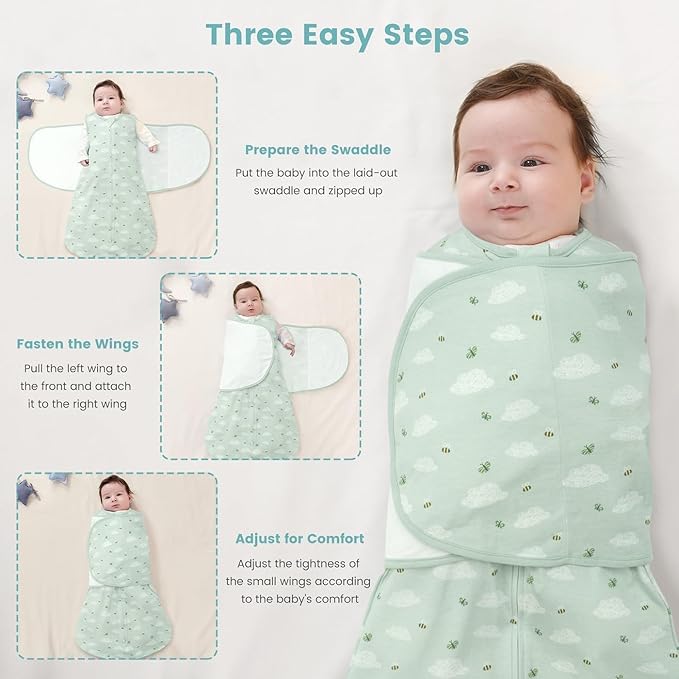 Baby Swaddle Sleep Sack, 1.0 Tog New-Parent-Friendly Swaddle for Newborns & infant 0-6 Months Baby Wearable Blanket Reduce Startle Reflex, Newborn Boys Girls Registry Essentials