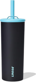 Candy Tumbler, 20 oz Kids Insulated Stainless Steel Water Bottle with Spill Resistant Silicone-Metal Straw and 2-in-1 Lid, BPA-Free, Cup Holder Friendly, Dishwasher Safe, Dark Black