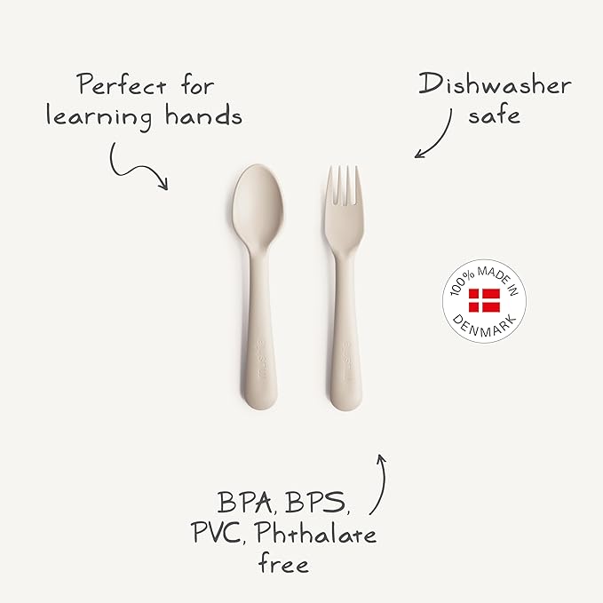 mushie Flatware Fork and Spoon Set for Toddlers | Made in Denmark (Ivory)