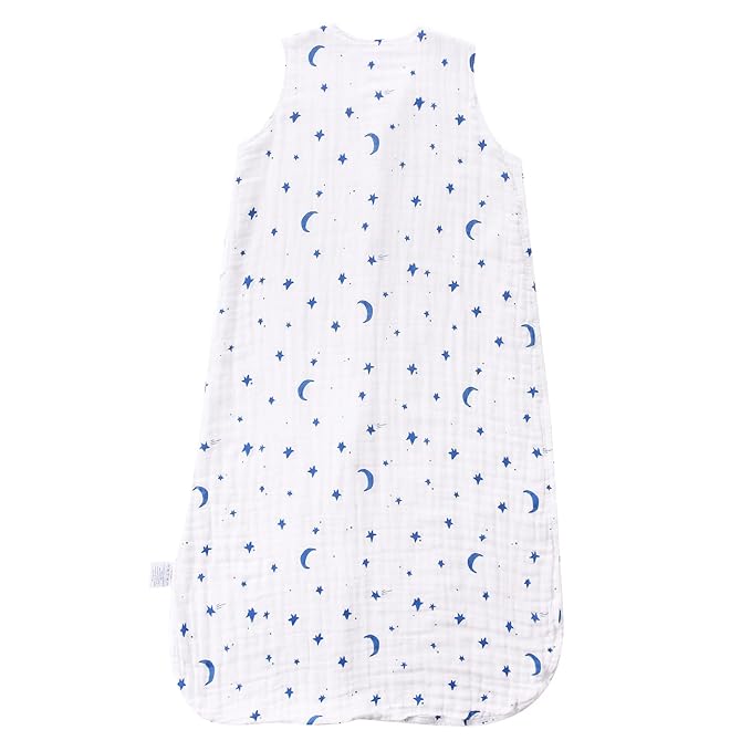 TADO MUSLIN Toddler Sleep Sack 2-4T, 0.5 TOG Lightweight Wearable Blanket for Baby, 100% Organic Cotton Muslin 4 Layers, Sleeveless Sleeping Bag, 2-Way YKK Zipper, OEKO-TEX Certified, Blue Star Moon