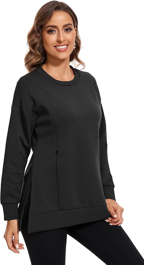 Smallshow Women's Nursing Tops Sweatshirt Long Sleeve Side Split Breastfeeding Shirt