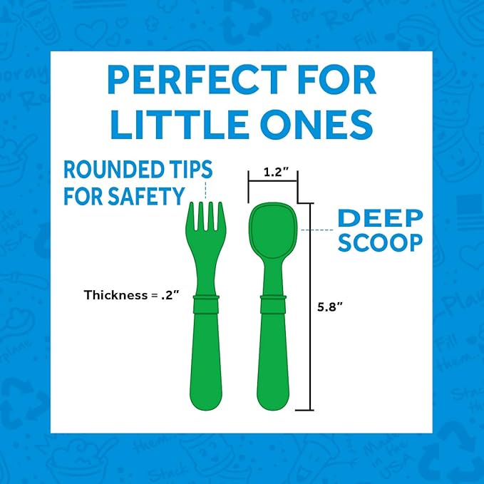 Re-Play Toddler Forks and Spoons Set - 4x4 Utensils Set for Kids - Dishwasher and Microwave Safe - Made in USA - Pack of 8 - Red