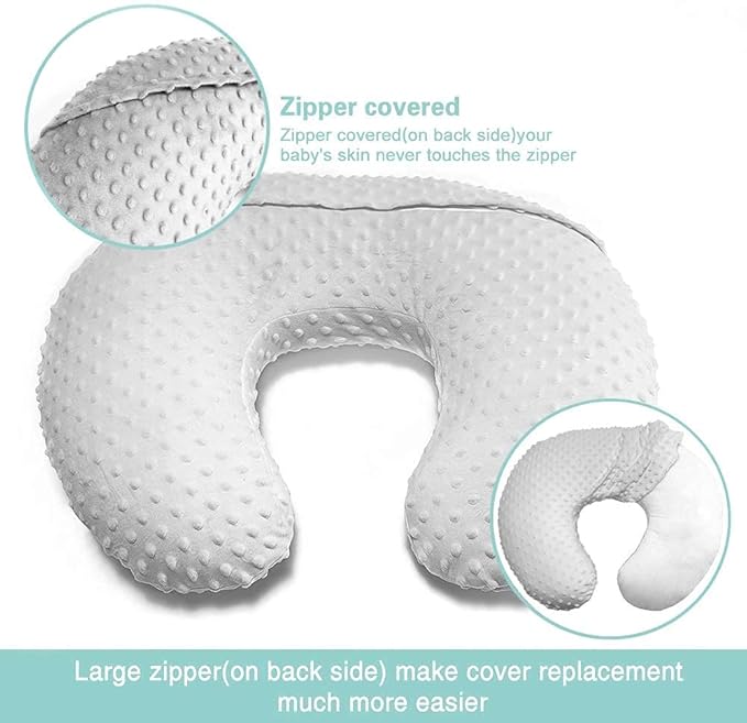 iEvolve Minky Nursing Pillow Cover Breast Feeding Pillow Cover Slipcover U Shape for Baby Boy Girl,Cover Only(White&Pink 2Pack)