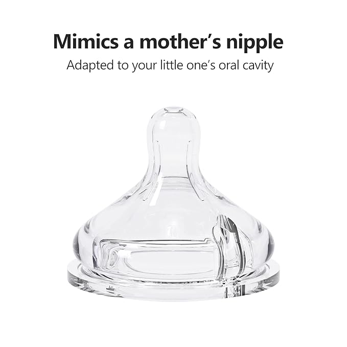 Yooforea Silicone Coated Glass Baby Bottle, 0M+ Slow Flow Nipple I Anti-Colic, Wide Neck, Stable Base I Medical-Grade Silicone Coating for Shatter Protection, BPA BPS PVC Free (3 Ounce-Cream)