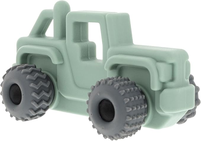Nuby Silicone Teether Toy for Babies - Textured Teething Green Jeep Car with Moving Wheels - Soothes Sore Gums - Encourages Tactile Development and Hand-Eye Coordination - Ages 6+ Months