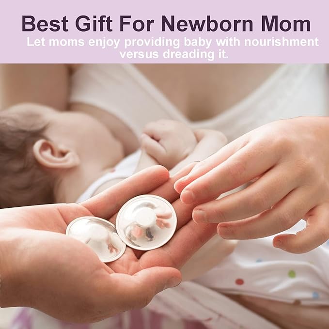 Boboduck The Original Silver Nursing Cups - Nipple Shields for Nursing Newborn, Newborn Breastfeeding Essentials Must Haves for Soothe and Protect Your Nursing Nipples - 925 Silver (X-L Size)