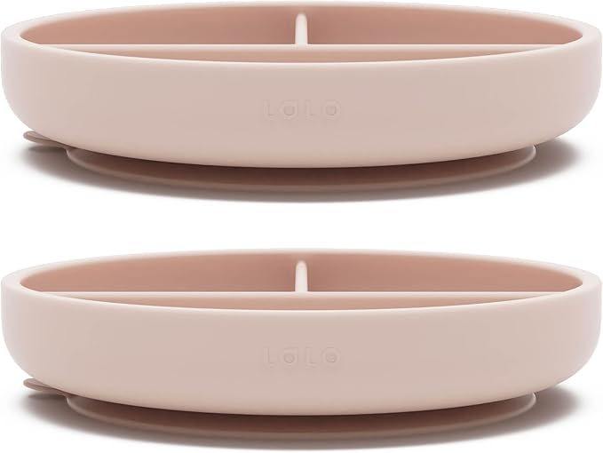 Lalo Suction Plates - 2 Pack, 100% Silicone Non-Toxic BPA-Free Baby Plates with Suction Base To Prevent Accidental Tip-Overs - Suction Plates for Toddlers With Three Divided Sections - Grapefruit