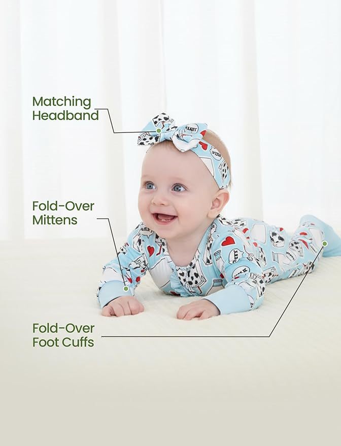 PATPAT Baby Girl Boy Clothes Newborn Infant Footie – Soft Viscose from Bamboo– 2-Way Zipper, Fold-Over Mitten, Ruffle Trim