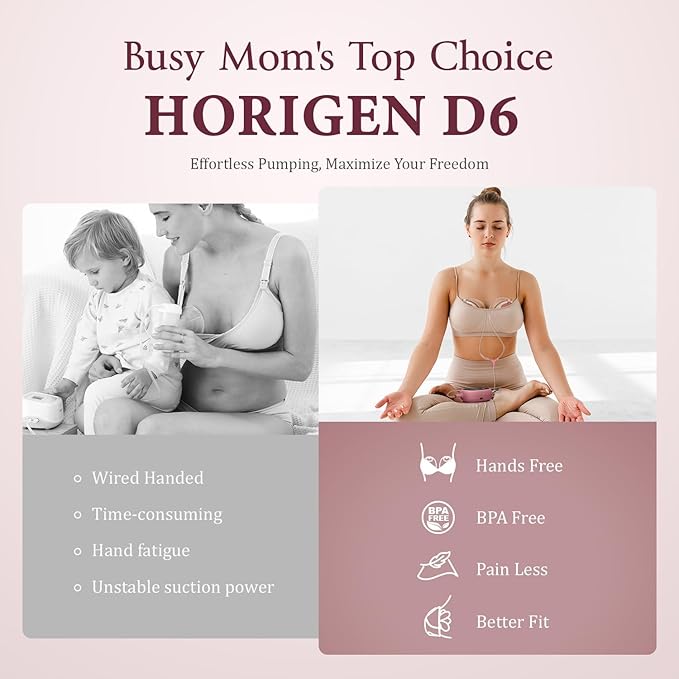 Breast Pump Hands Free D6, Ultra-Lightweight Wearable Breast Pump with Soft Double-Seal Flange - 25mm, Quiet & Leak-Proof Portable Electric Pump, 3 Modes & 9 Levels, Upgraded Low Noise Motor