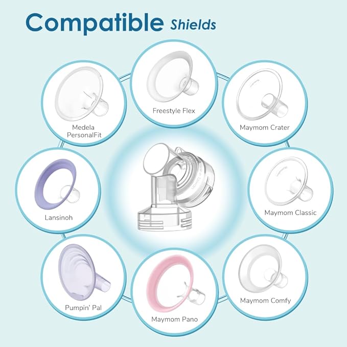 Maymom MyFit Narrow Neck Base Connectors; Compatible with Medela PersonalFit Connector; Use w/Maymom Two-Piece Shield System, Compatible with Medela Freestyle Flex BreastShield; Lansinoh Shields; 2pc