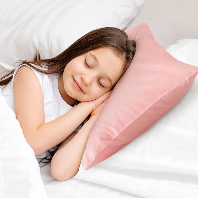 Babebay Toddler Pillow,13X18 Soft Kid Pillow for Sleeping, Machine Washable Toddler Pillow with Cotton Pillowcase, Age 2 to 5 (Pink)