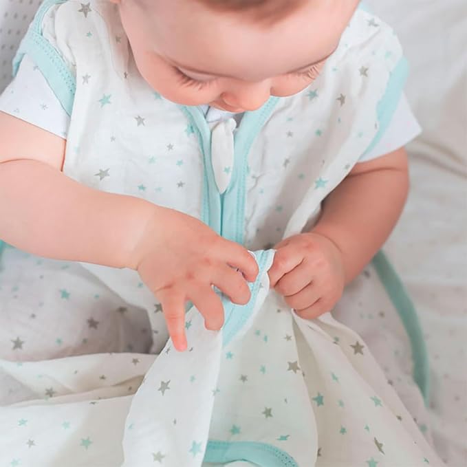 Baby Sleep Sack 6-12 Months 2 Pack, 100% Cotton Baby Sleeping Bag, 2-Way Zipper Wearable Blanket for Baby Boy and Girl, Medium, 0.5 TOG, Blue Star & Flower