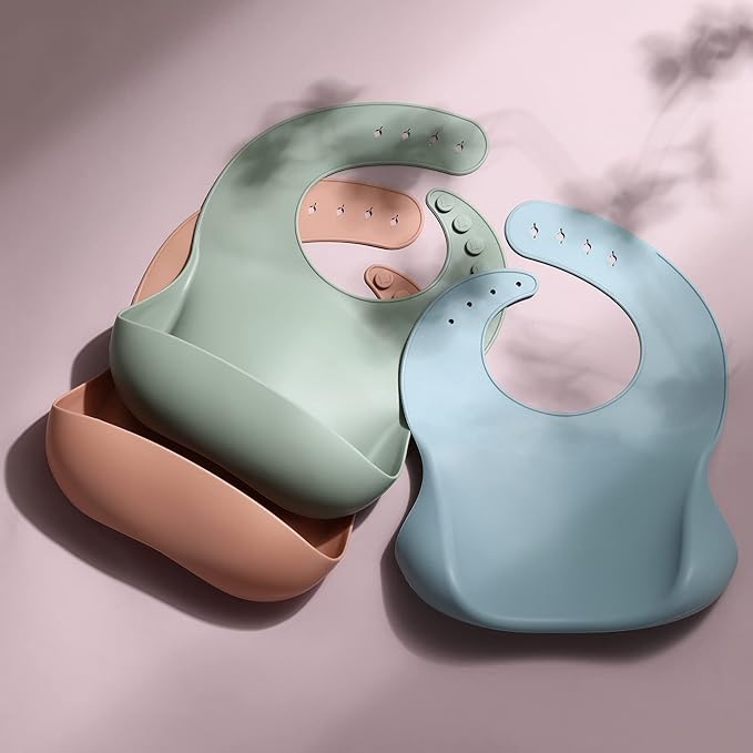 Silicone Bibs for Babies Toddler Set of 3, BPA Free, Soft Adjustable Waterproof Bibs for Feeding Essentials