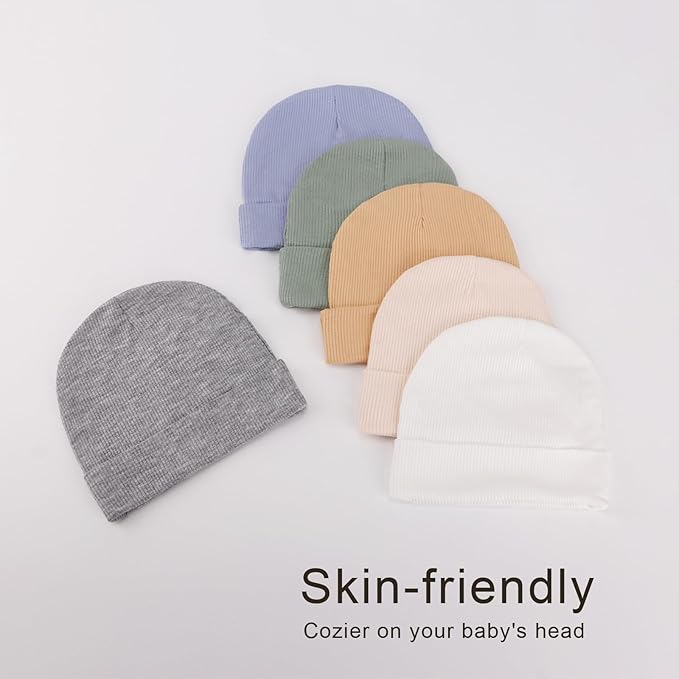 DRESHOW BQUBO 6 Pack Baby Newborn Hats Set for Unisex Infant Newborn Toddler Soft Beanie Hat for Boys Girls 0-24 Months