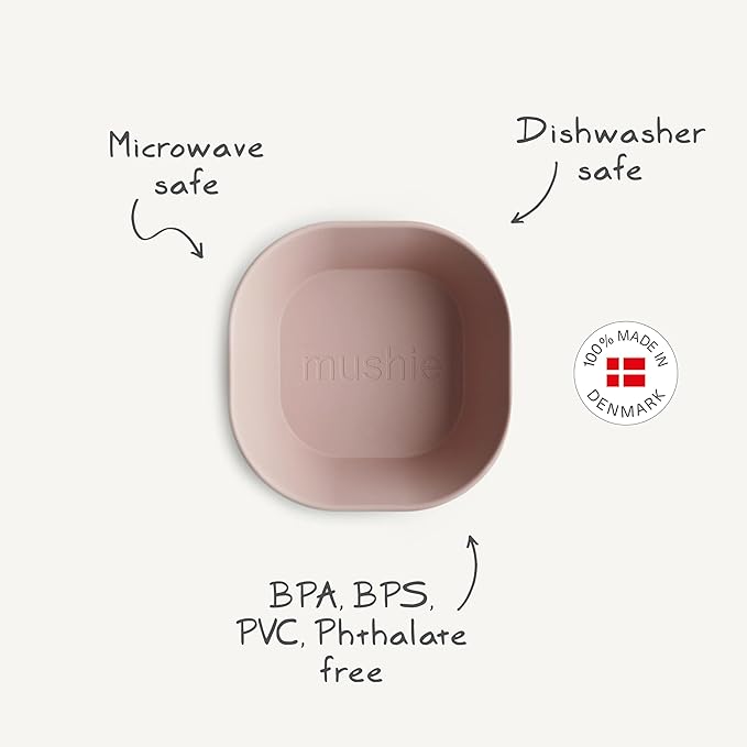 mushie Square Dinnerware Bowls for Kids | Made in Denmark, Set of 2 (Blush)
