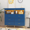 Changing Table Dresser with Drawers, Baby Dresser with Changing Table Top, Power Outlet, LED Light & Metal Feet, Diaper Changing Station Nursery Organizer for Infants Newborn (Blue)