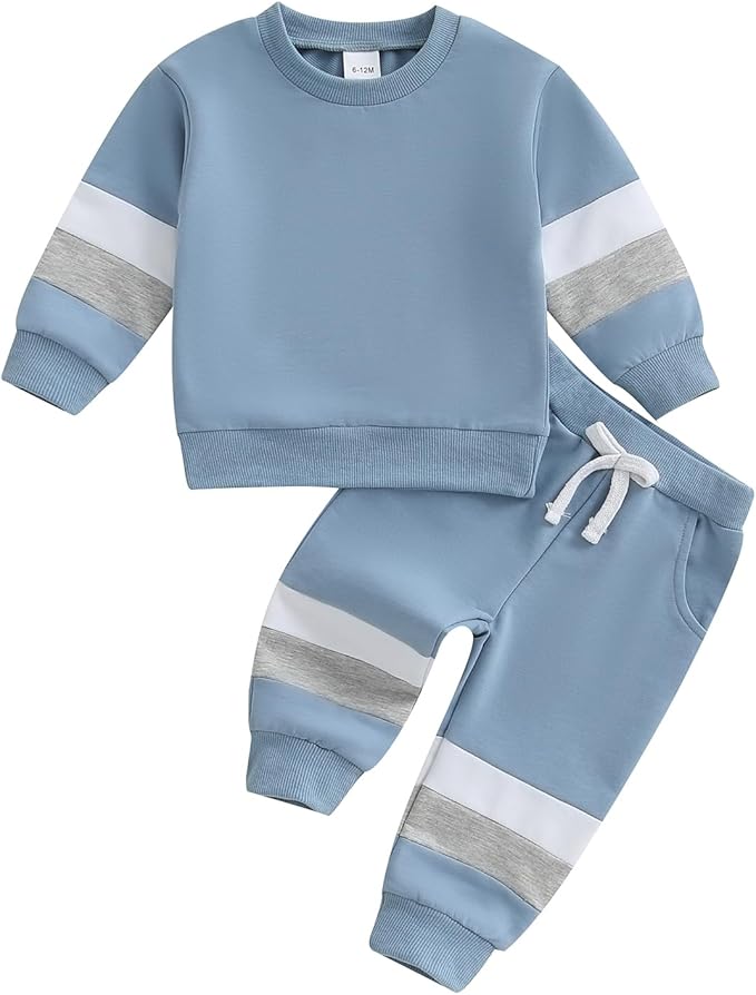 Kuriozud Toddler Baby Boy Fall Winter Clothes Long Sleeve Crewneck Pullover Sweatshirt Jogger Pants Set 2 Piece Outfit