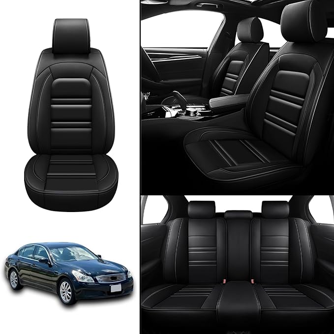 Seat Covers for Infiniti g35 2003-2008 | 5-Seats Leather Seat Covers, Easy to Install Automotive Seat Covers Full Set (Full Set, Black)