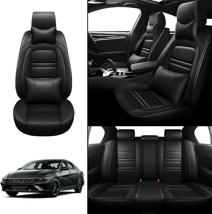 Car Seat Covers for Hyundai Car Elantra 2001-2025 | 5-Seats Seat Covers, Waterproof Seat Protectors, Automotive Seat Covers (Full Set with Pillow,Black)