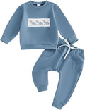 Nyapruwe Toddler Baby Boy Fall Outfit Funny Print Long Sleeve Sweatshirt Joggers Pants Set Kids Warm Winter Clothes