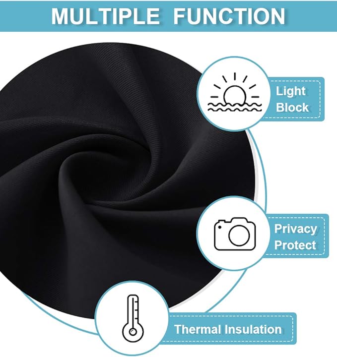 RYB HOME Short Blackout Curtains for Bedroom, Black Room Darkening Insulated Summer Heat Light UV Blocking Energy Saving Drapes for Nursery, Width 34 by Length 48, Black, Set of 2