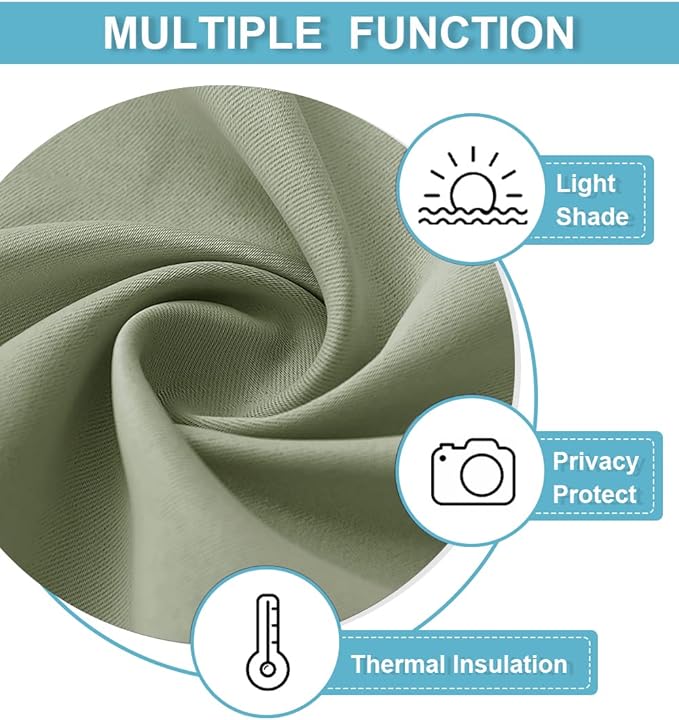 RYB HOME Blackout Curtains for Bedroom Living Room 72 inches Long, Thermal Insulated Privacy Rod Pocket Drapes for Nursery Office Home Theater, Width 42 by Length 72, Sage Green, 2 Panels