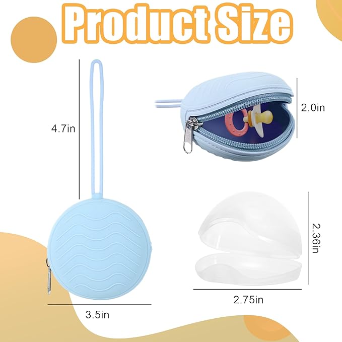 2 Pack Pacifier Holder Case, BPA-Free Silicone Portable Pacifier Case Holder Pouch for Baby Boys & Girls, Travel Storage Container for Newborn, Diaper & Strollers(Light Grey/Blue)