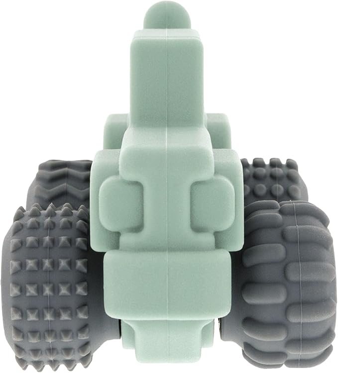 Nuby Silicone Teether Toy for Babies - Textured Teething Green Jeep Car with Moving Wheels - Soothes Sore Gums - Encourages Tactile Development and Hand-Eye Coordination - Ages 6+ Months