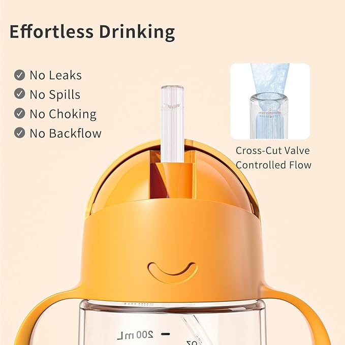 Evorie Tritan Weighted Straw Sippy Cup with Handles for Baby and Toddlers, Spill Proof Baby Water Bottle with Straw for 6 months and up, 7 Oz, Infant Training Water Bottle (Wathet)